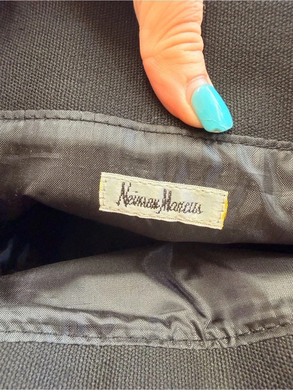 Vintage Neiman Marcus Black Canvas Tote with Patent Leather Trim